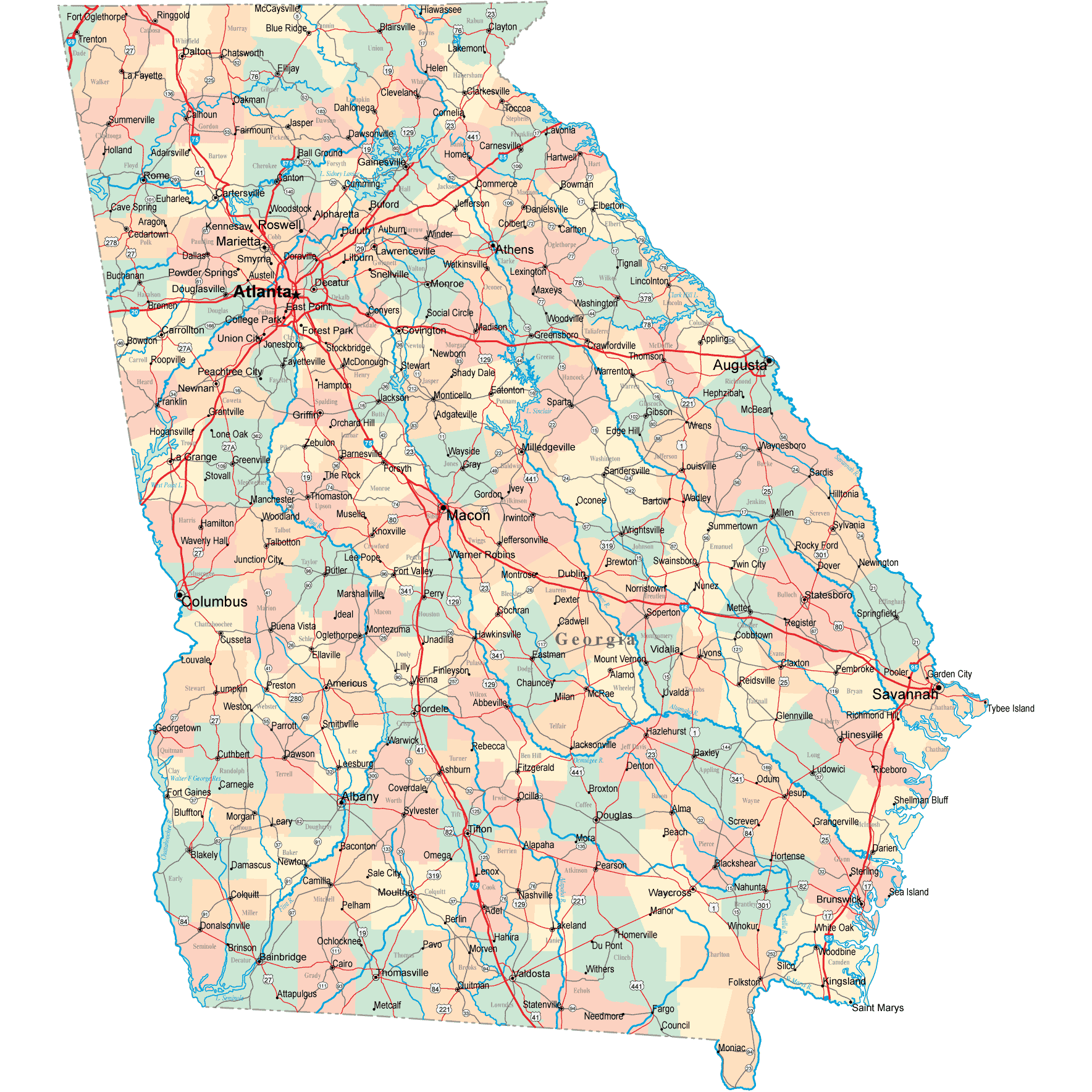 Georgia Road Map - GA Road Map - Georgia Highway Map