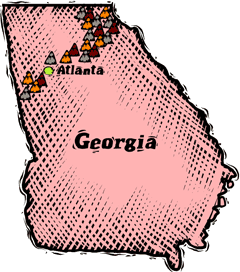 Georgia woodcut map showing location of Atlanta